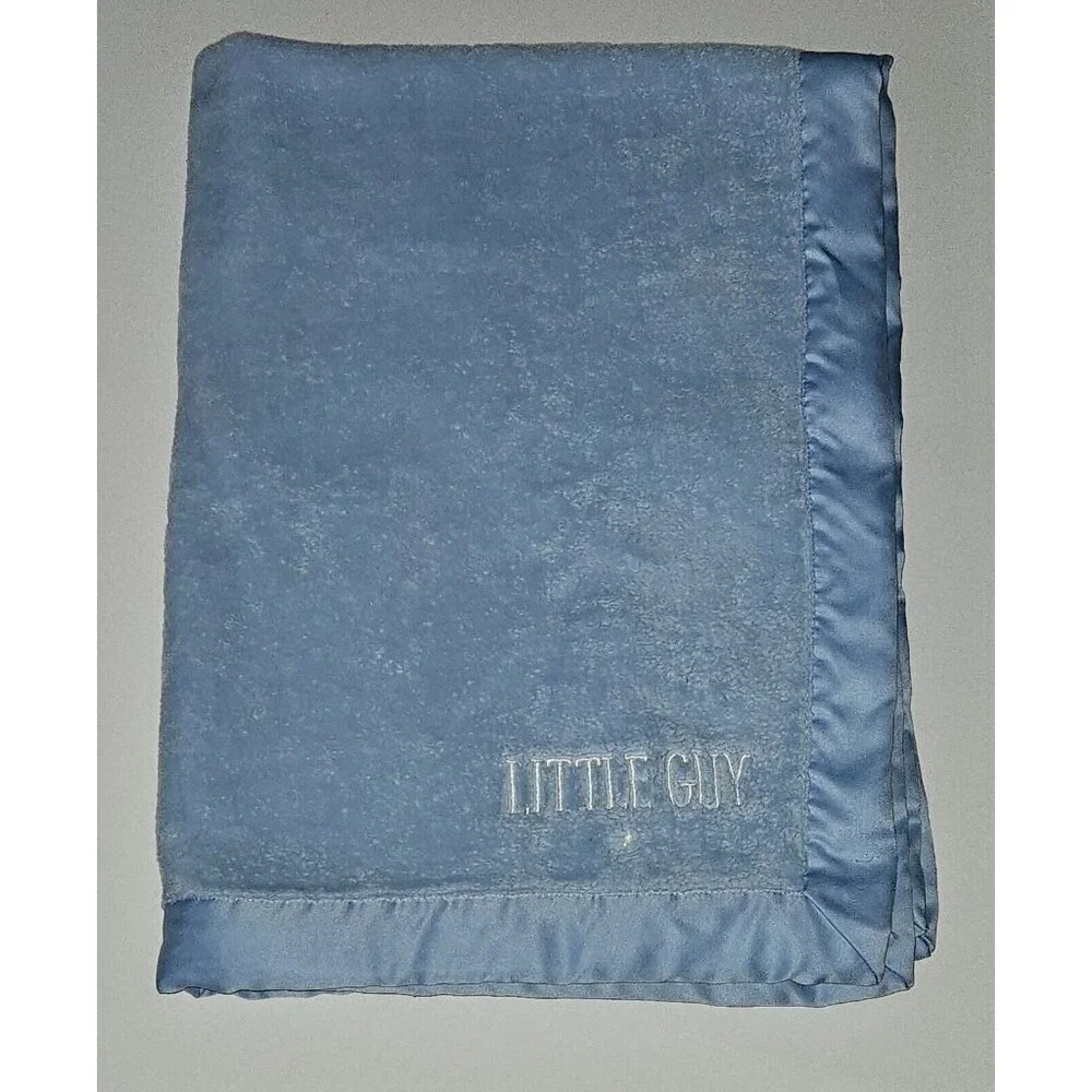 Carter's LITTLE GUY Blue Fleece Baby Blanket Satin Trim White Star 29x40